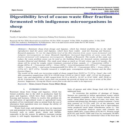 Digestibility level of cacao waste fiber fraction fermented with indigenous m...