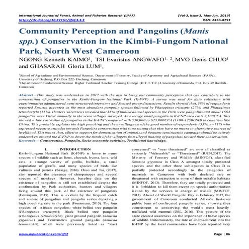 Community Perception and Pangolins (Manis spp.) Conservation in the Kimbi-Fun...