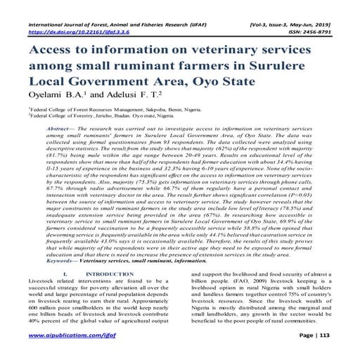 Access to information on veterinary services among small ruminant farmers in ...