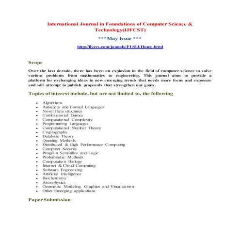 International Journal in Foundations of Computer Science & Technology(IJFCST)