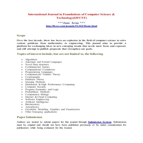 International Journal in Foundations of Computer Science & Technology(IJFCST)