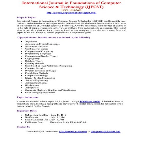 International Journal in Foundations of Computer Science & Technology (IJFCST)
