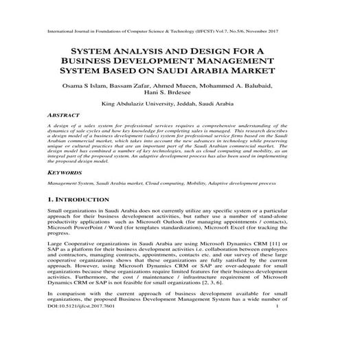 SYSTEM ANALYSIS AND DESIGN FOR A BUSINESS DEVELOPMENT MANAGEMENT SYSTEM BASED...