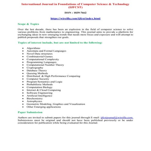 International Journal in Foundations of Computer Science & Technology (IJFCST)