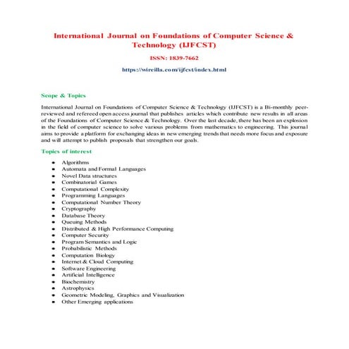 International Journal on Foundations of Computer Science & Technology (IJFCST)