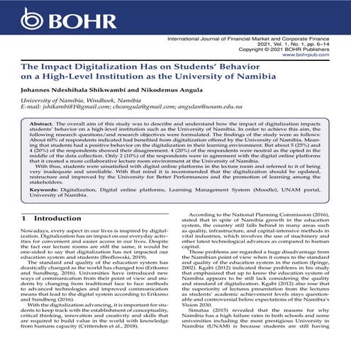 The Impact Digitalization Has on Students’ Behavior on a High-Level ...