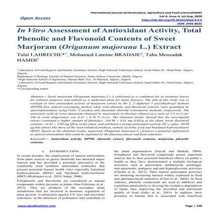In Vitro Assessment of Antioxidant Activity, Total Phenolic and ...