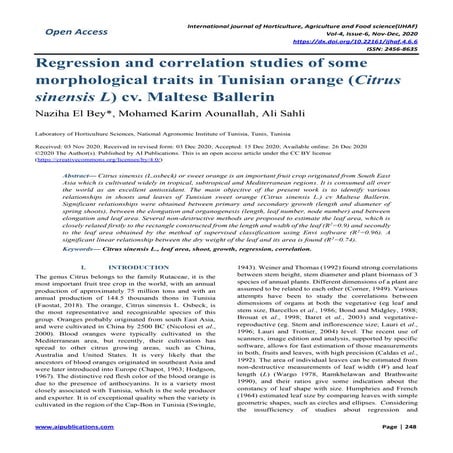 Regression and correlation studies of some morphological traits in ...