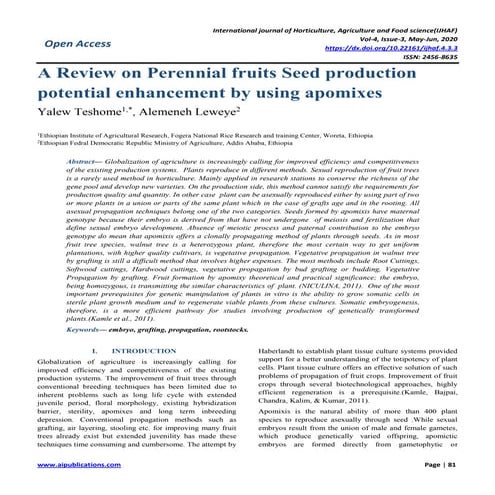 A review on Perennial fruits Seed production potential enhancement by using a...