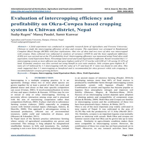 Evaluation of intercropping efficiency and profitability on Okra-Cowpea based...