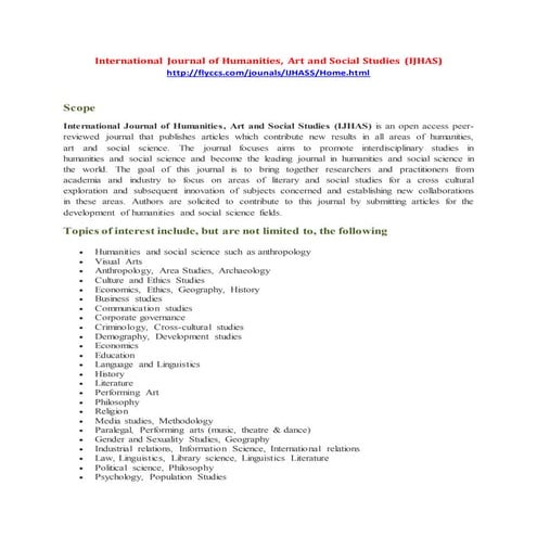 International Journal of Humanities, Art and Social Studies (IJHAS)