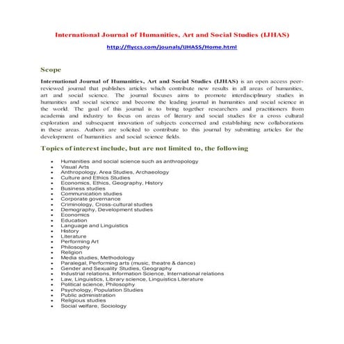 International Journal of Humanities, Art and Social Studies (IJHAS)