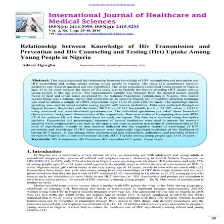 Relationship between Knowledge of Hiv Transmission and Prevention and Hiv Cou...