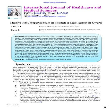 Massive Pneumoperitoneum in Neonate a Case Report in Owerri
