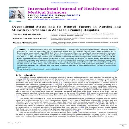 Occupational Stress and Its Related Factors in Nursing and Midwifery ...