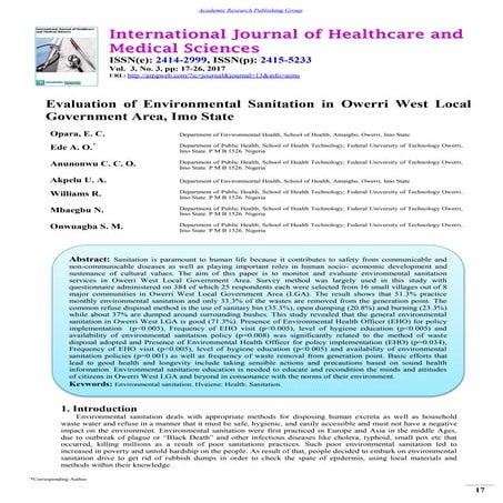 Evaluation of Environmental Sanitation in Owerri West Local Government Area, ...