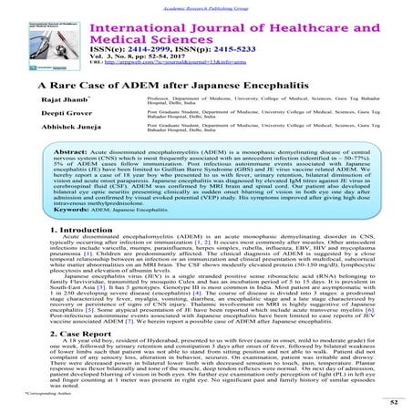 A Rare Case of ADEM after Japanese Encephalitis