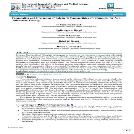 Formulation and Evaluation of Polymeric Nanoparticles of Rifampicin for Anti-...