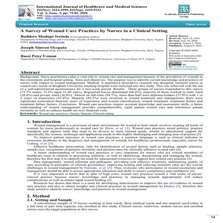 A Survey of Wound Care Practices by Nurses in a Clinical Setting | PDF