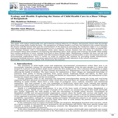Ecology and Health: Exploring the Status of Child Health Care in a Haor Villa...