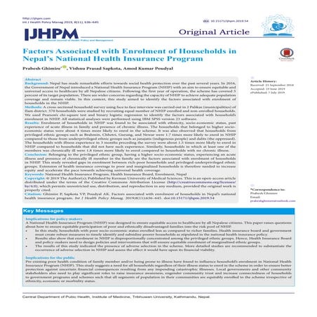 Factors Associated with Enrolment of Households in Nepal’s National Health In...
