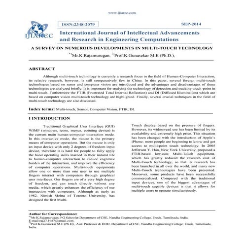 A SURVEY ON NUMEROUS DEVELOPMENTS IN MULTI-TOUCH TECHNOLOGY