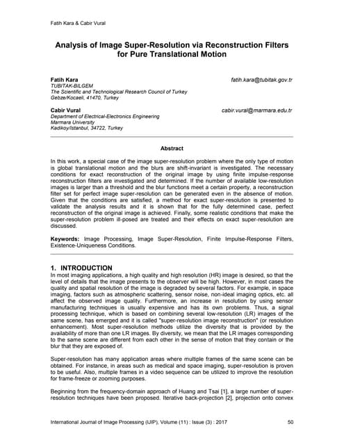 Analysis of Image Super-Resolution via Reconstruction Filters for Pure Transl...