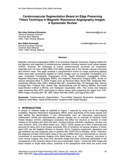 Cerebrovascular Segmentation Based on Edge Preserving Filters Technique in Magnetic Resonance Angiography Images: A Systematic Review