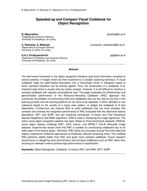 Speeded-up and Compact Visual Codebook for Object Recognition