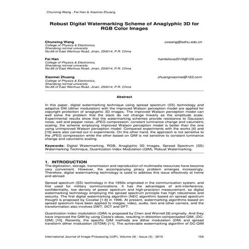 Robust Digital Watermarking Scheme of Anaglyphic 3D for RGB Color Images