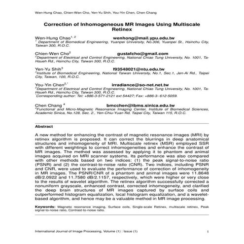 Correction of Inhomogeneous MR Images Using Multiscale Retinex