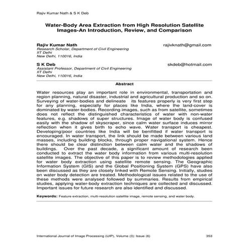 Water-Body Area Extraction From High Resolution Satellite Images-An Introduct...