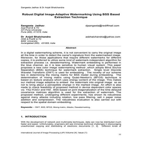 Robust Digital Image-Adaptive Watermarking Using BSS Based