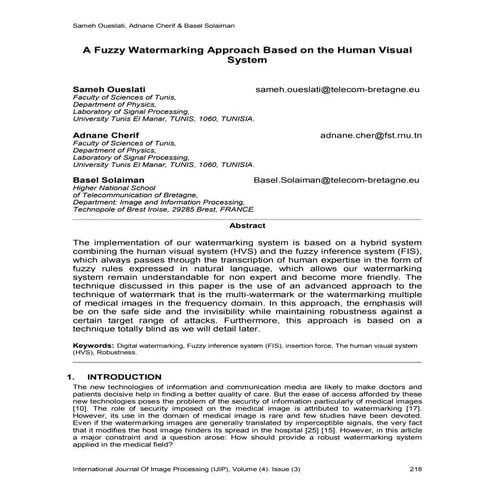 A Fuzzy Watermarking Approach Based on Human Visual System