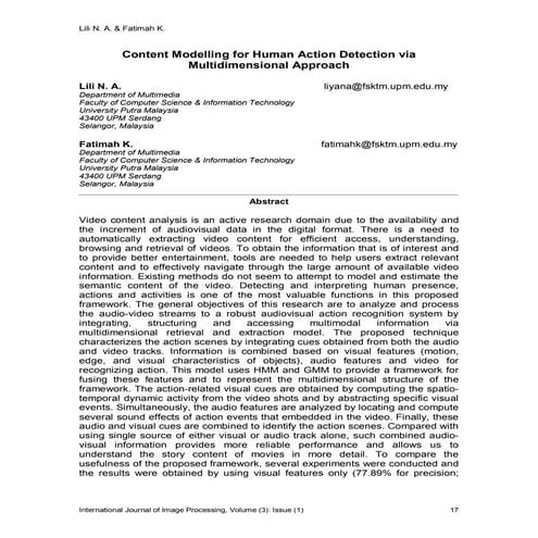 Content Modelling for Human Action Detection via Multidimensional Approach