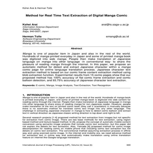 Method for Real Time Text Extraction of Digital Manga Comic | PDF