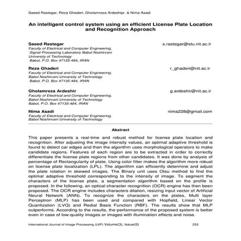 An Intelligent Control System Using an Efficient License Plate Location and R...