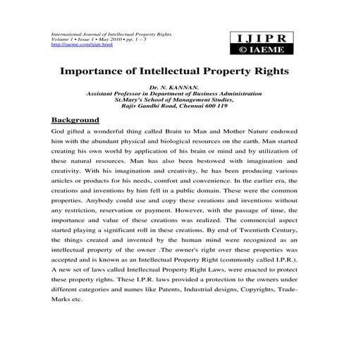 Ijipr   importance of intellectual property rights