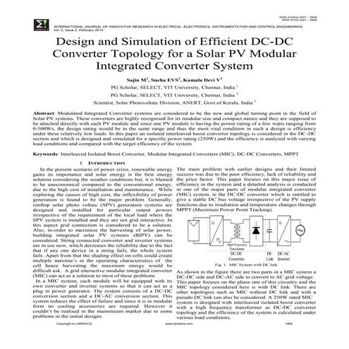 Design and Simulation of Efficient DC-DC Converter Topology for a Solar PV Mo...