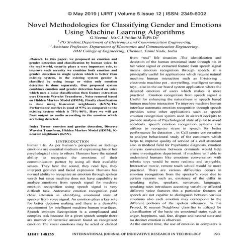 Novel Methodologies for Classifying Gender and Emotions Using Machine Learnin...