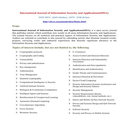 International Journal of Information Security and Applications(IJISA) 