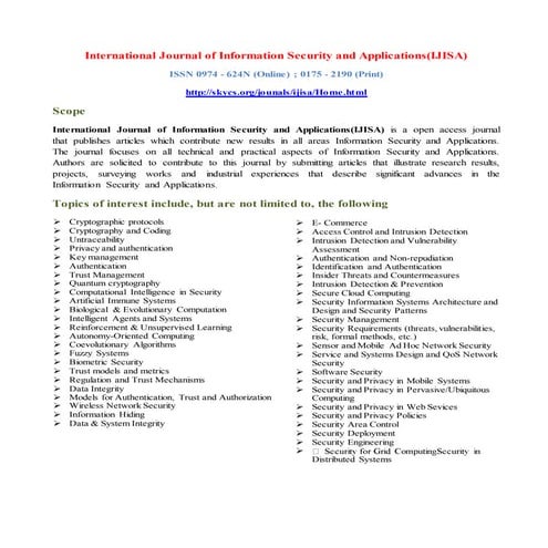 International Journal of Network Security & Its Applications (IJNSA)