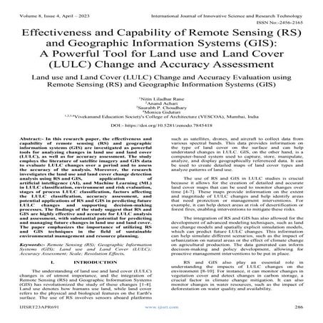 Effectiveness and Capability of Remote Sensing (RS) and Geographic Informatio...