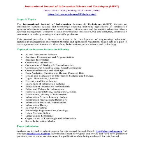 International Journal of Information Sciences and Techniques (IJIST)