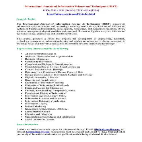 International Journal of Information Sciences and Techniques (IJIST)
