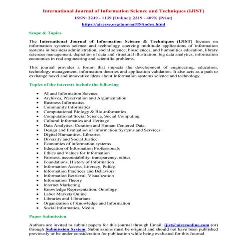 International Journal of Information Sciences and Techniques (IJIST) | PDF