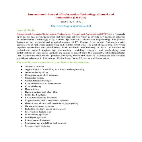 The International Journal of Information Technology, Control and Automation (...