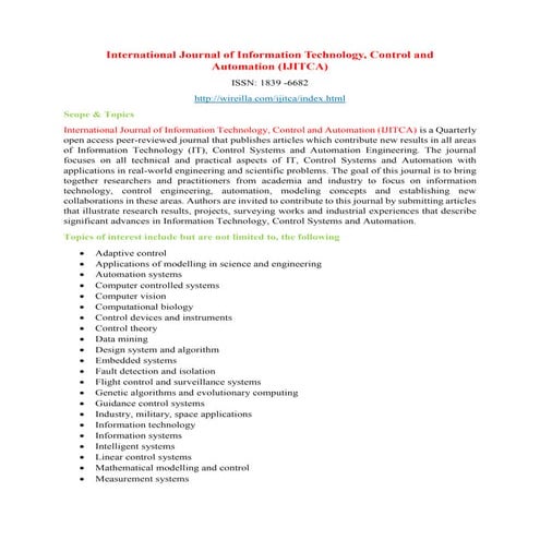 The International Journal of Information Technology, Control and Automation (...