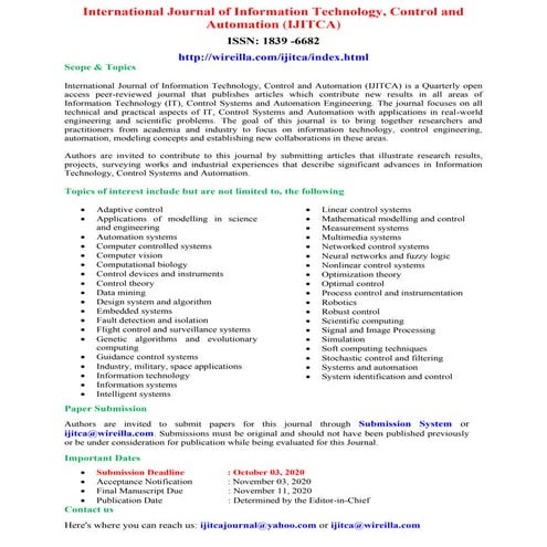 International Journal of Information Technology, Control and Automation (IJITCA)