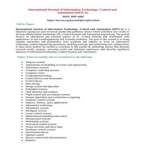International Journal of Information Technology, Control and Automation (IJIT...